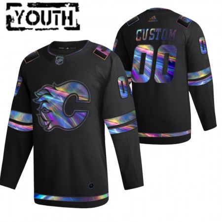 Calgary Flames Custom 2021-22 Iriserend holografisch Zwart Authentic Shirt - Kinderen